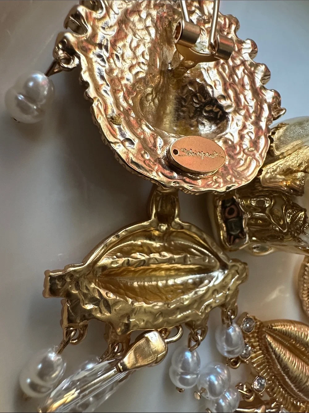 Gold-Tone Lip & Nose Statement Drop Earrings with Pearls